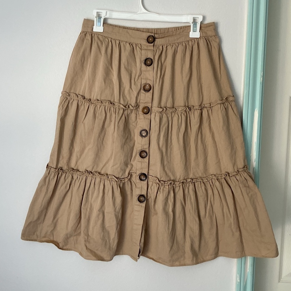 Live 4 Truth Beige Button-Front A-Line Skirt Sz M